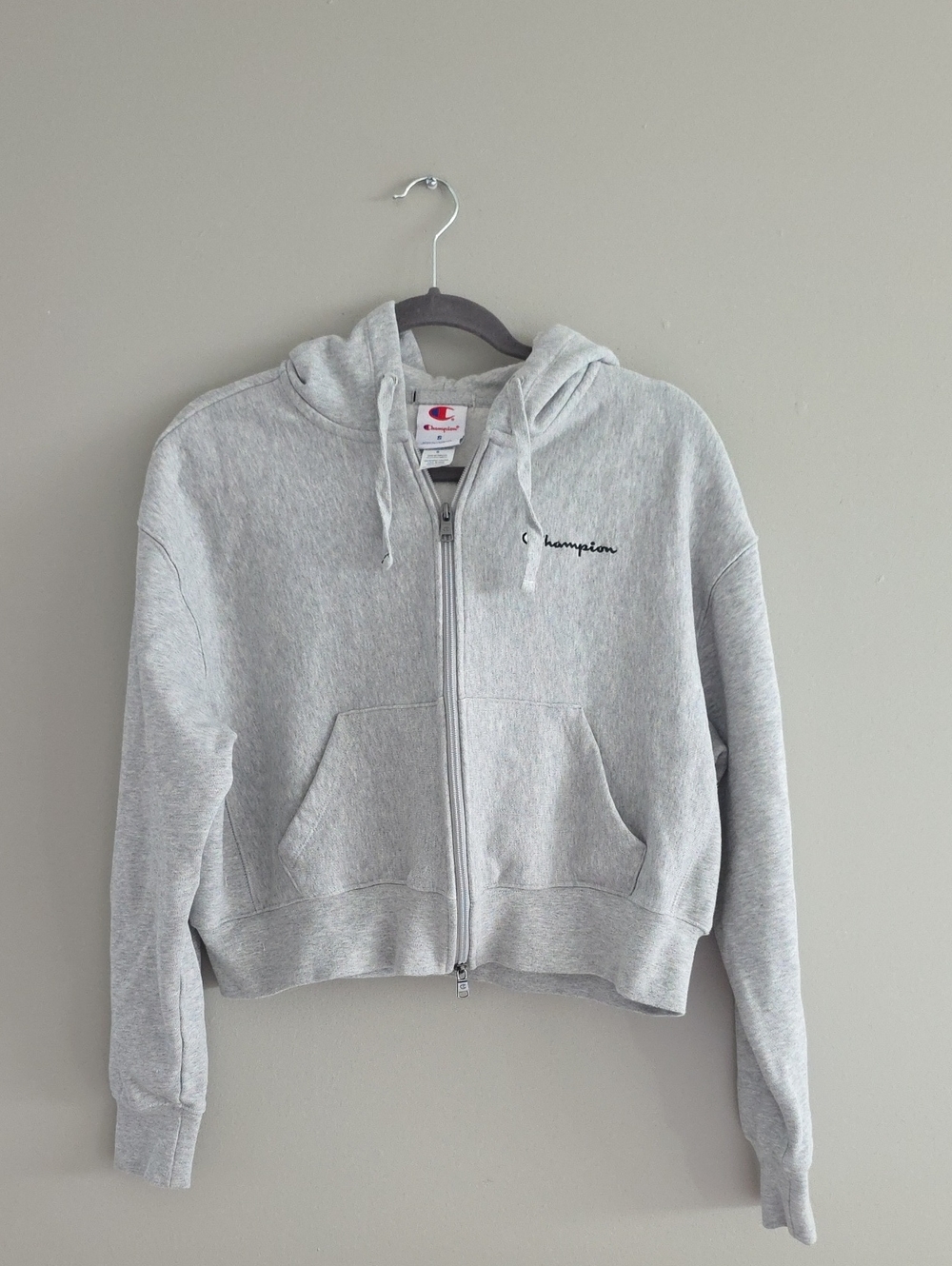 Champion Light Gray Cropped Zip Hoodie